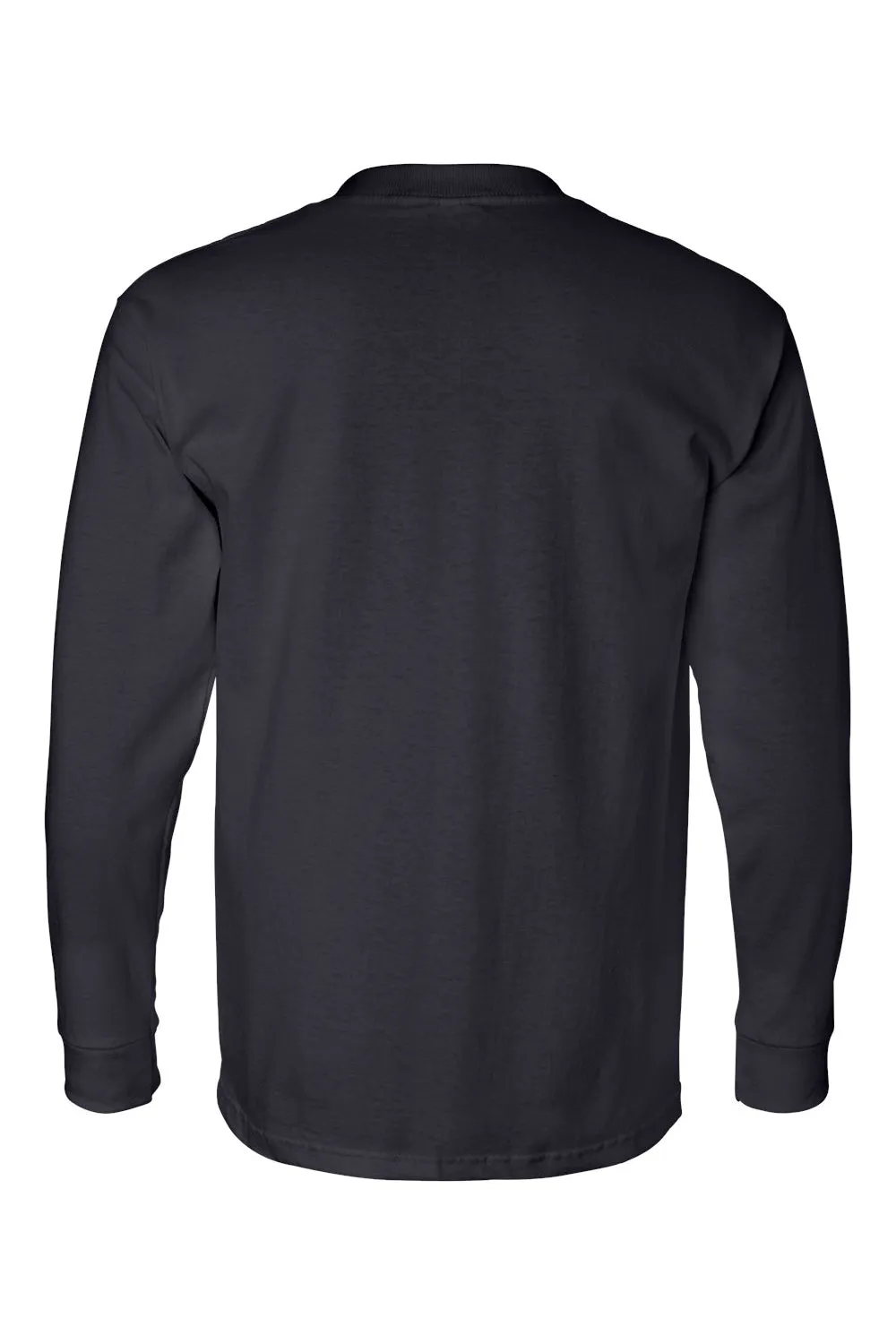 Bayside Mens USA Made Long Sleeve Crewneck T-Shirt w/ Pocket - Navy Blue