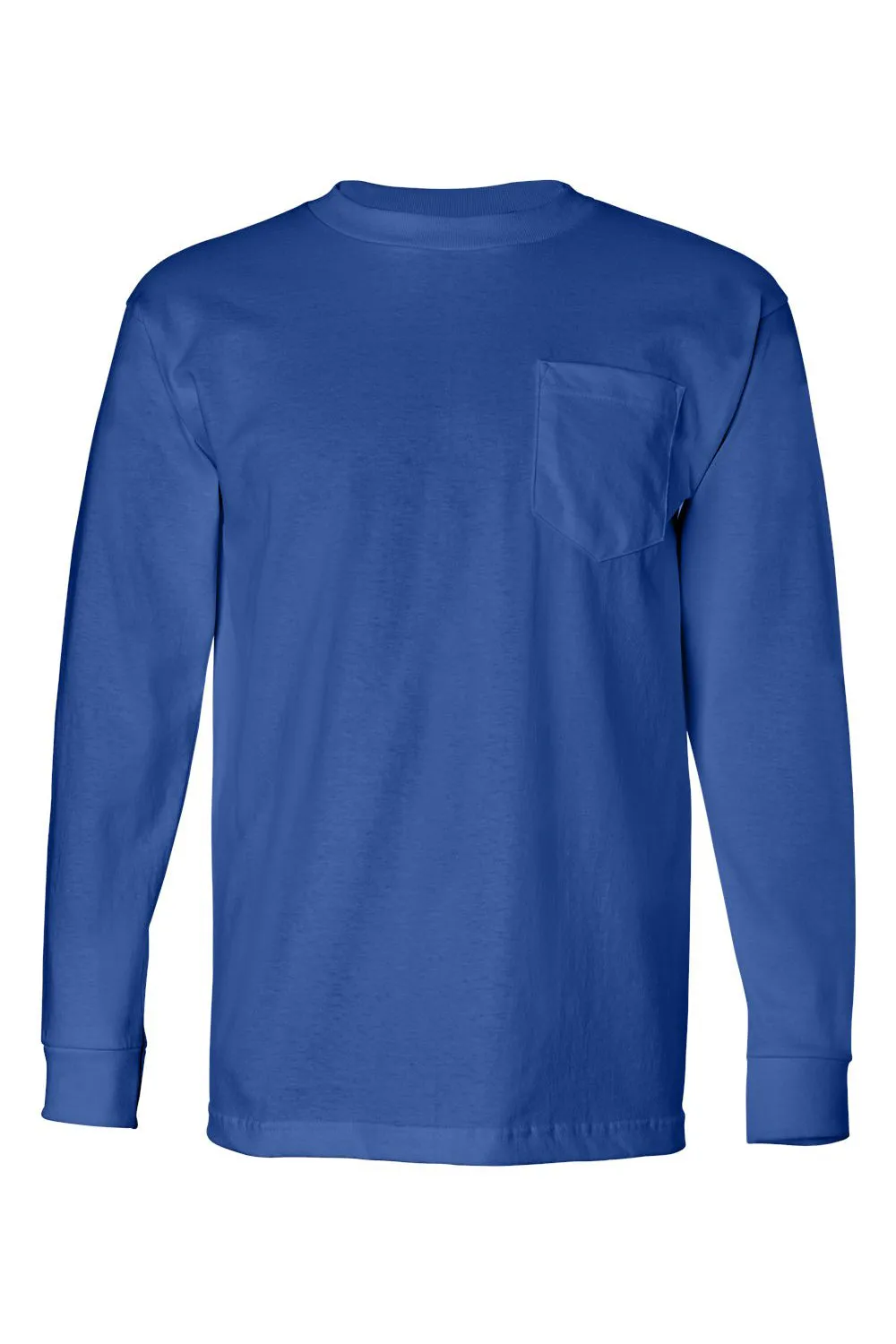Bayside Mens USA Made Long Sleeve Crewneck T-Shirt w/ Pocket - Royal Blue