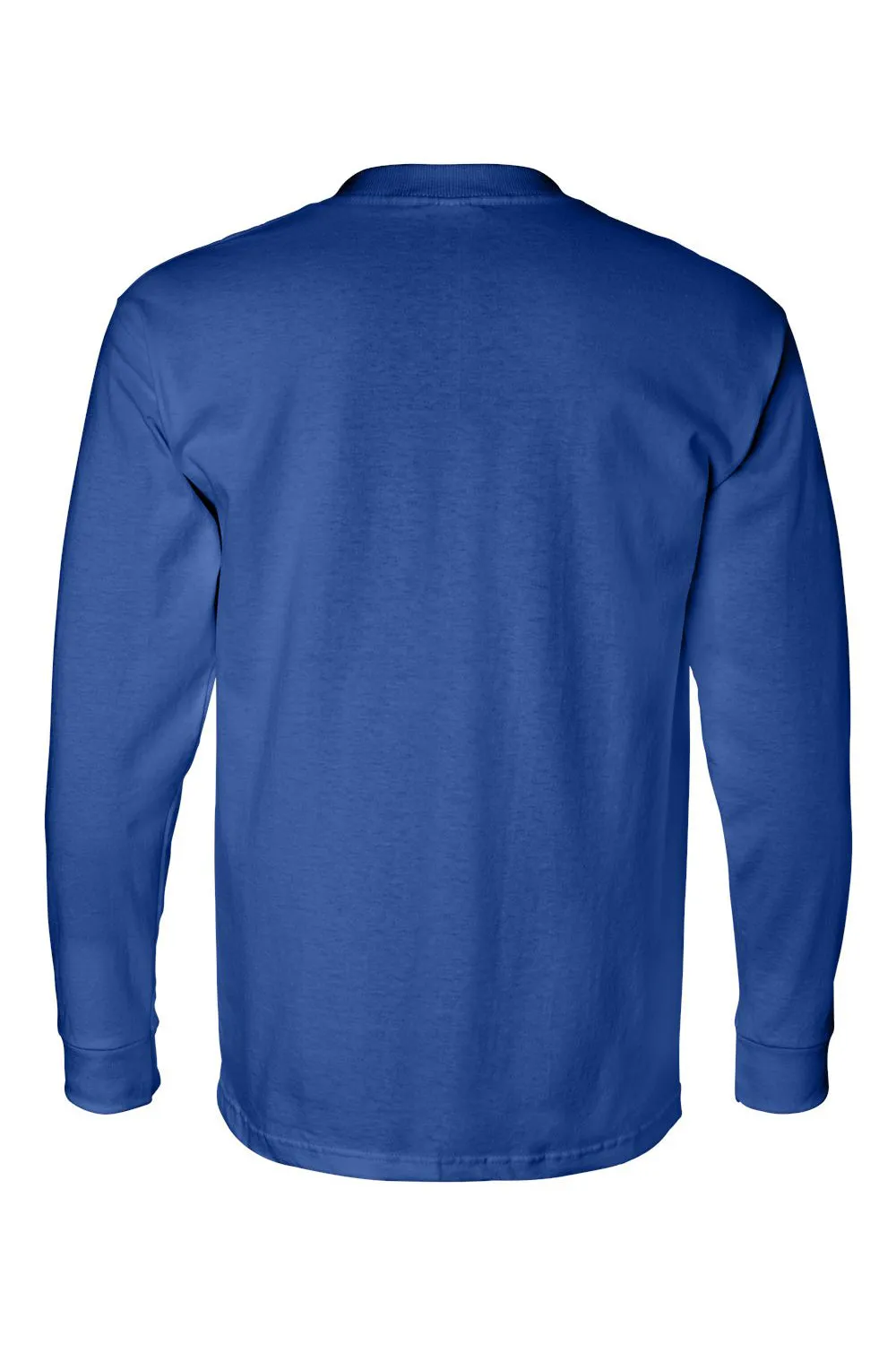 Bayside Mens USA Made Long Sleeve Crewneck T-Shirt w/ Pocket - Royal Blue