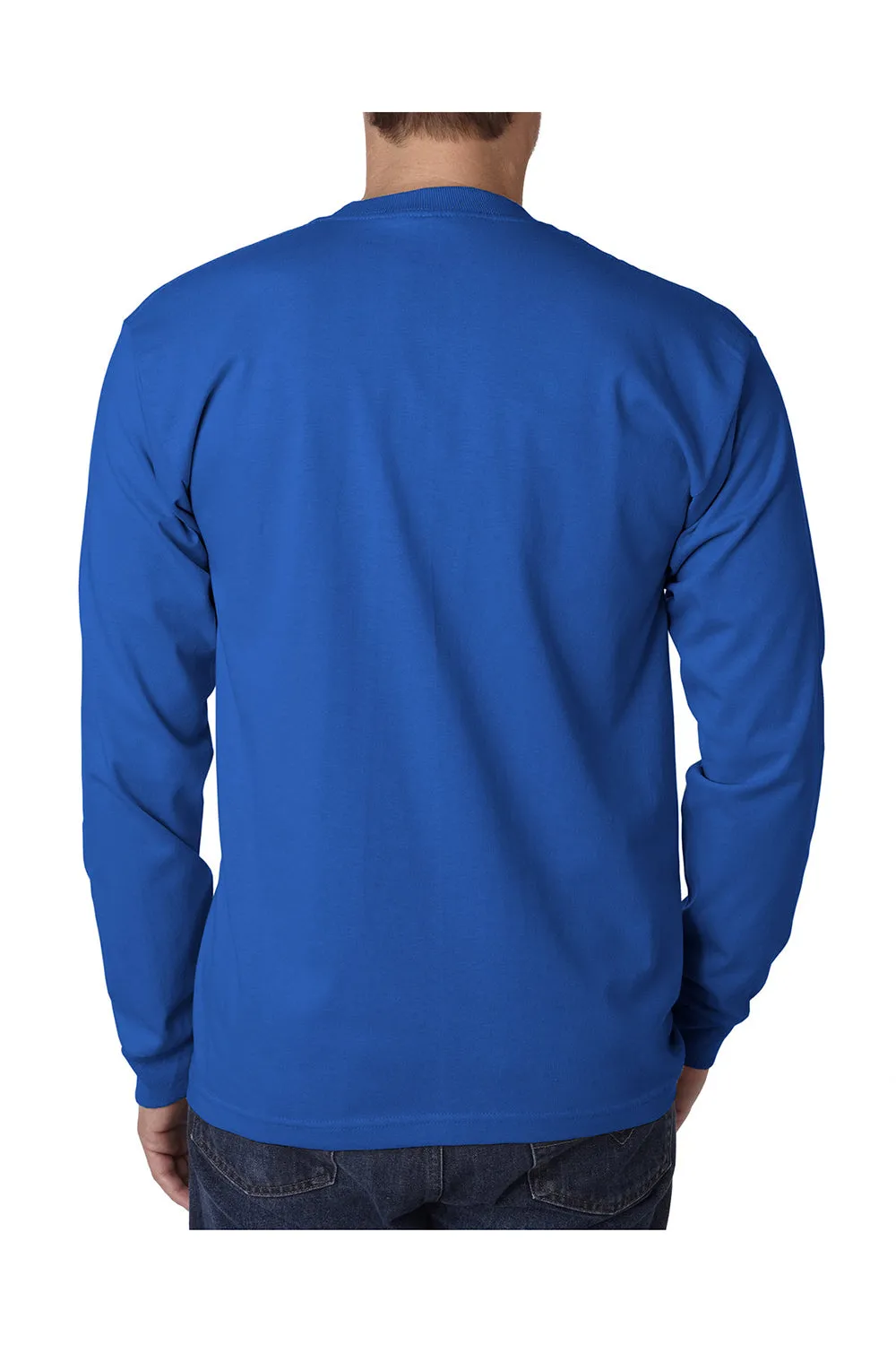 Bayside Mens USA Made Long Sleeve Crewneck T-Shirt w/ Pocket - Royal Blue