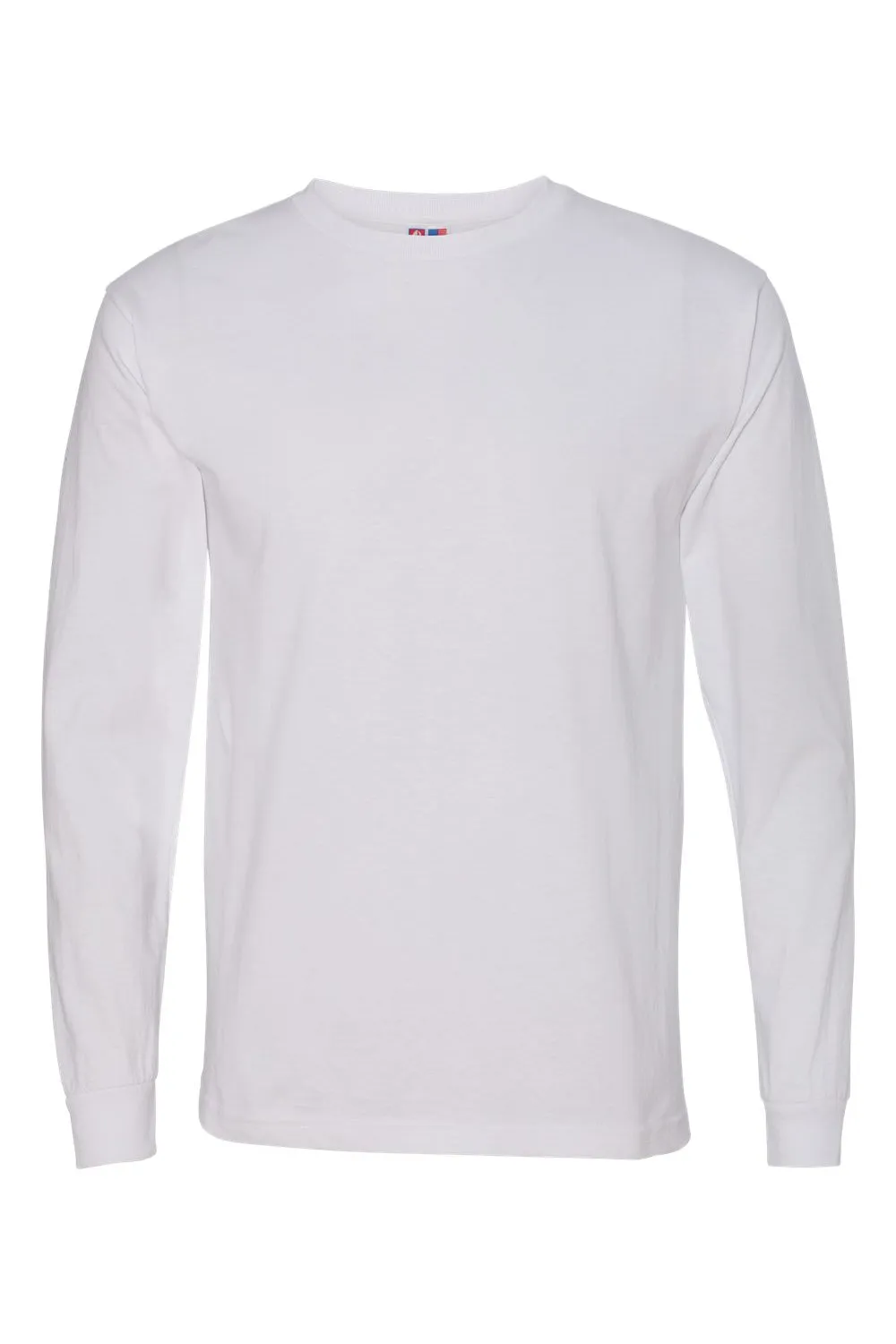 Bayside Mens USA Made Long Sleeve Crewneck T-Shirt - White