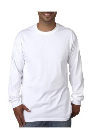 Bayside Mens USA Made Long Sleeve Crewneck T-Shirt - White