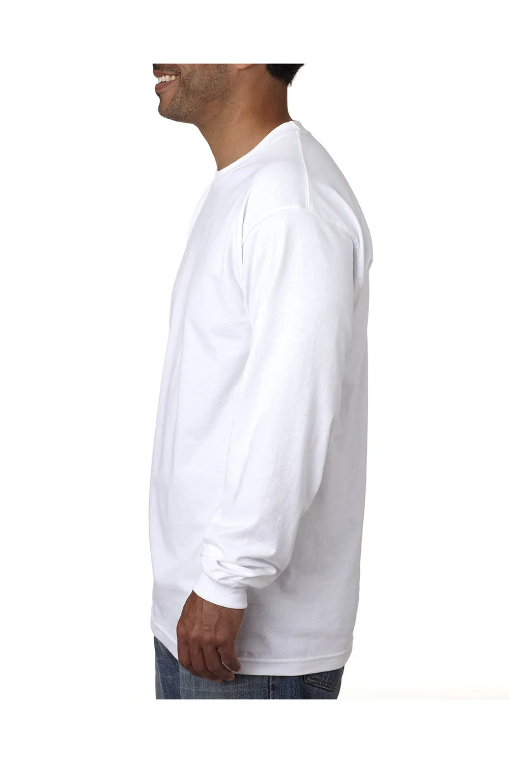 Bayside Mens USA Made Long Sleeve Crewneck T-Shirt - White