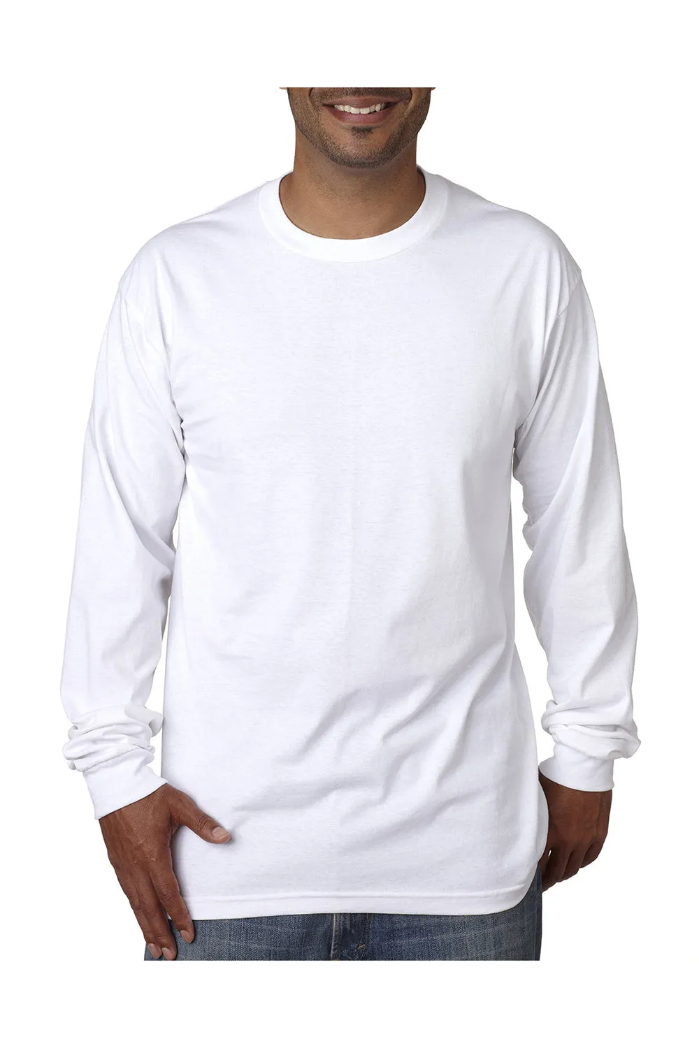 Bayside Mens USA Made Long Sleeve Crewneck T-Shirt - White
