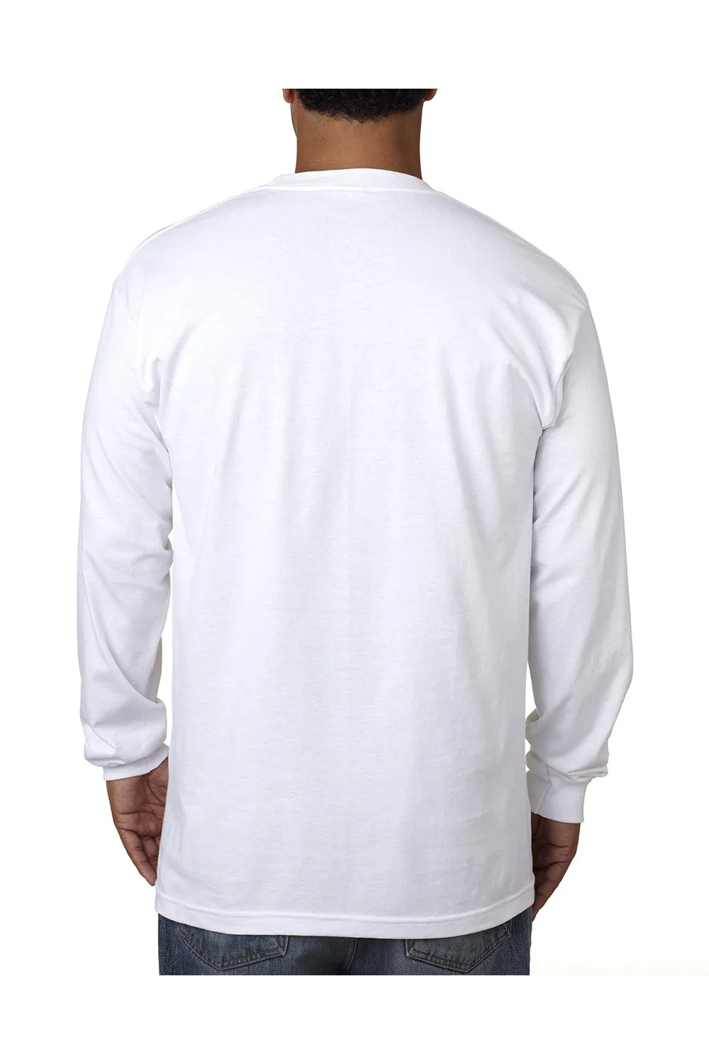 Bayside Mens USA Made Long Sleeve Crewneck T-Shirt - White