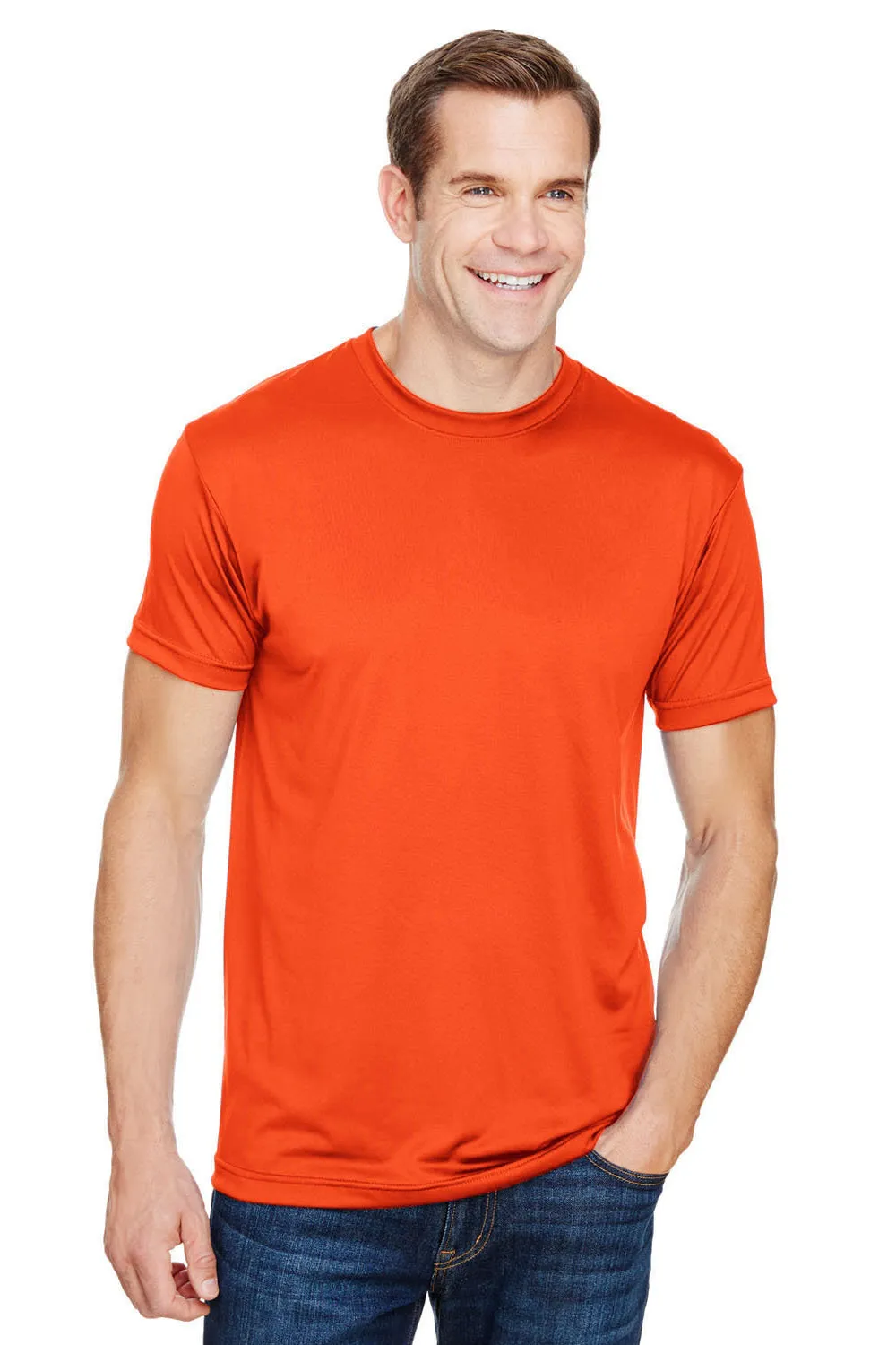 Bayside Mens USA Made Performance Short Sleeve Crewneck T-Shirt - Bright Orange
