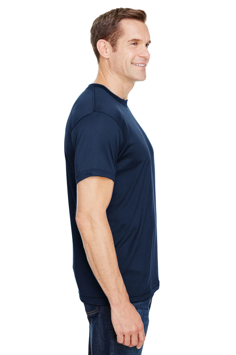 Bayside Mens USA Made Performance Short Sleeve Crewneck T-Shirt - Navy Blue