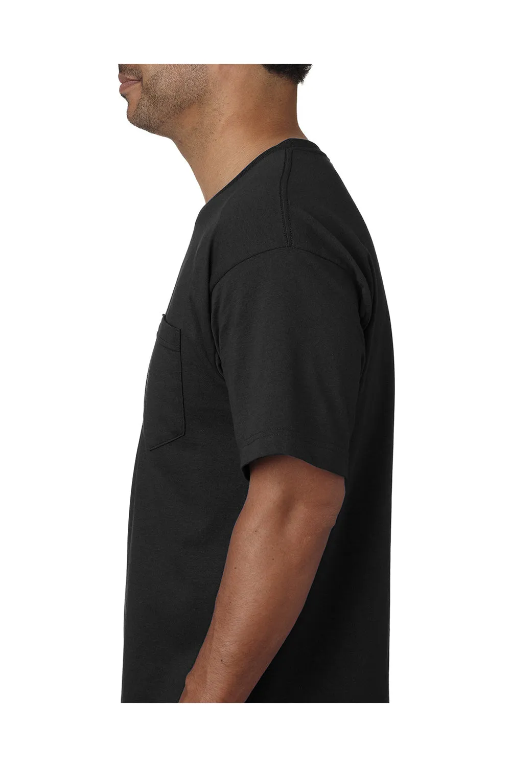 Bayside Mens USA Made Short Sleeve Crewneck T-Shirt w/ Pocket - Black