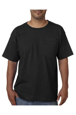 Bayside Mens USA Made Short Sleeve Crewneck T-Shirt w/ Pocket - Black