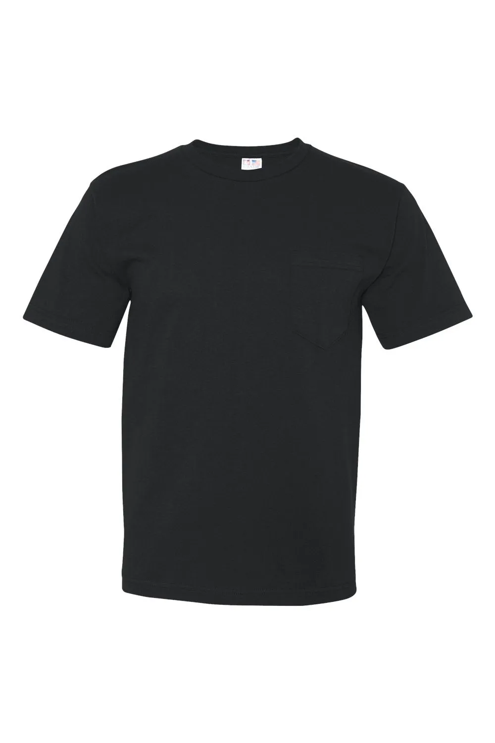 Bayside Mens USA Made Short Sleeve Crewneck T-Shirt w/ Pocket - Black
