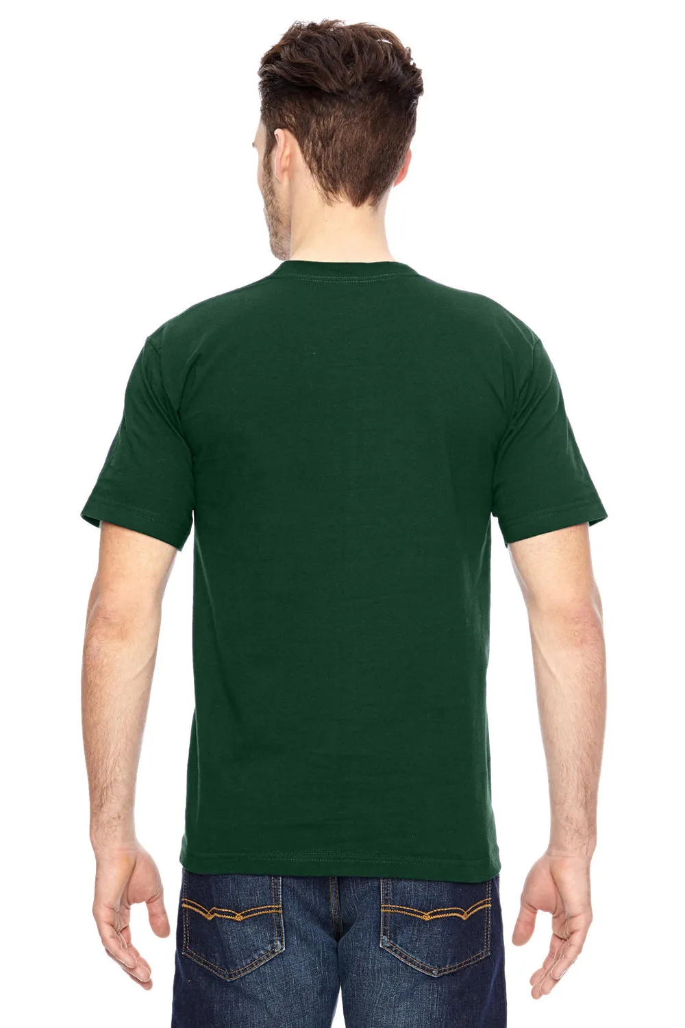 Bayside Mens USA Made Short Sleeve Crewneck T-Shirt w/ Pocket - Forest Green