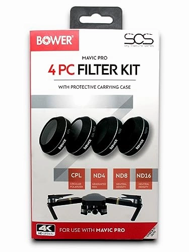Bower Mavic Pro 4pc Professional Filter Kit | 4K HD Optics ND4, ND8, ND16, CPL Filter Set for Mavic Pro Drone Accessories. Enhance Your Aerial Photography