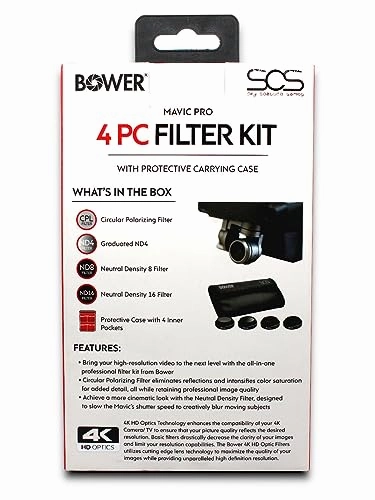 Bower Mavic Pro 4pc Professional Filter Kit | 4K HD Optics ND4, ND8, ND16, CPL Filter Set for Mavic Pro Drone Accessories. Enhance Your Aerial Photography