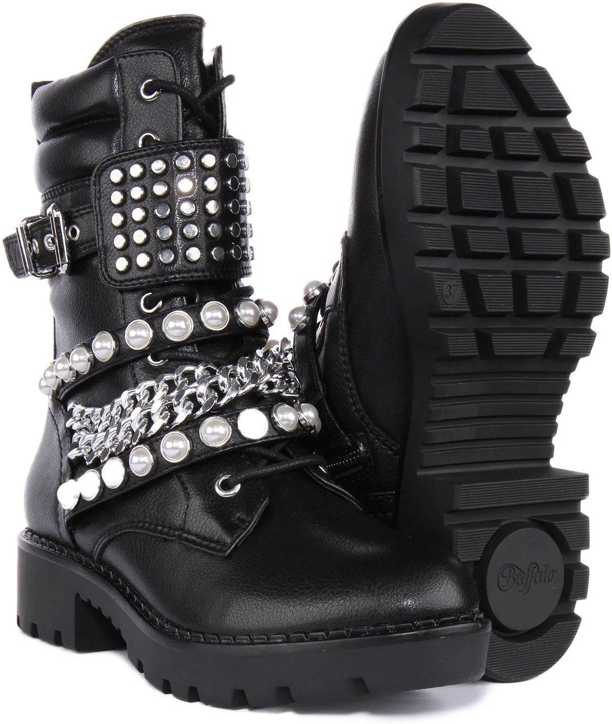 Buffalo Wave Stud Boot Combat In Black Shoes Buffalo