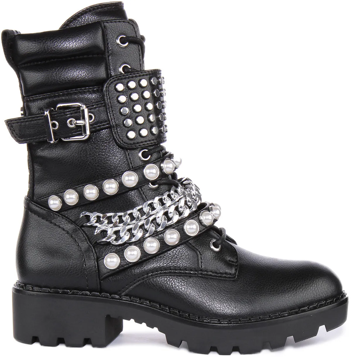 Buffalo Wave Stud Boot Combat In Black Shoes Buffalo