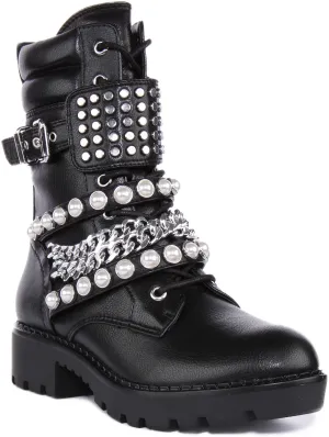 Buffalo Wave Stud Boot Combat In Black Shoes Buffalo