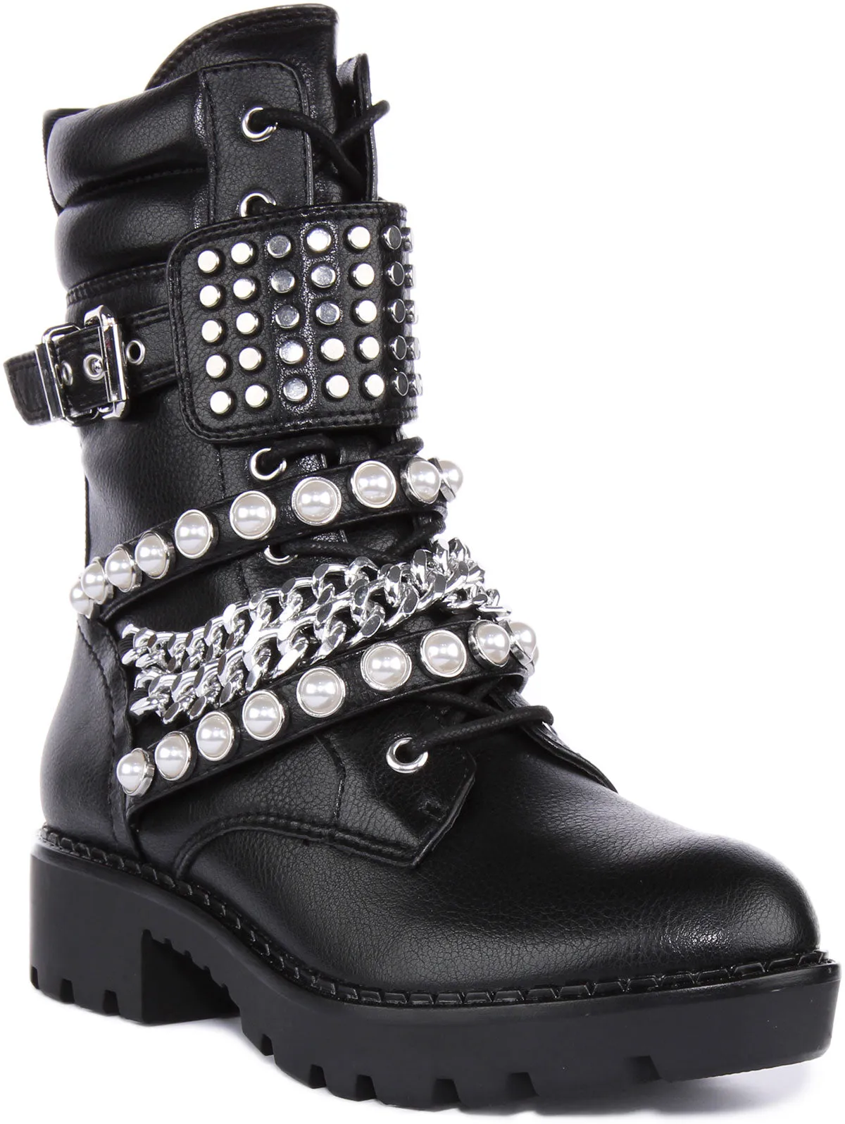 Buffalo Wave Stud Boot Combat In Black Shoes Buffalo