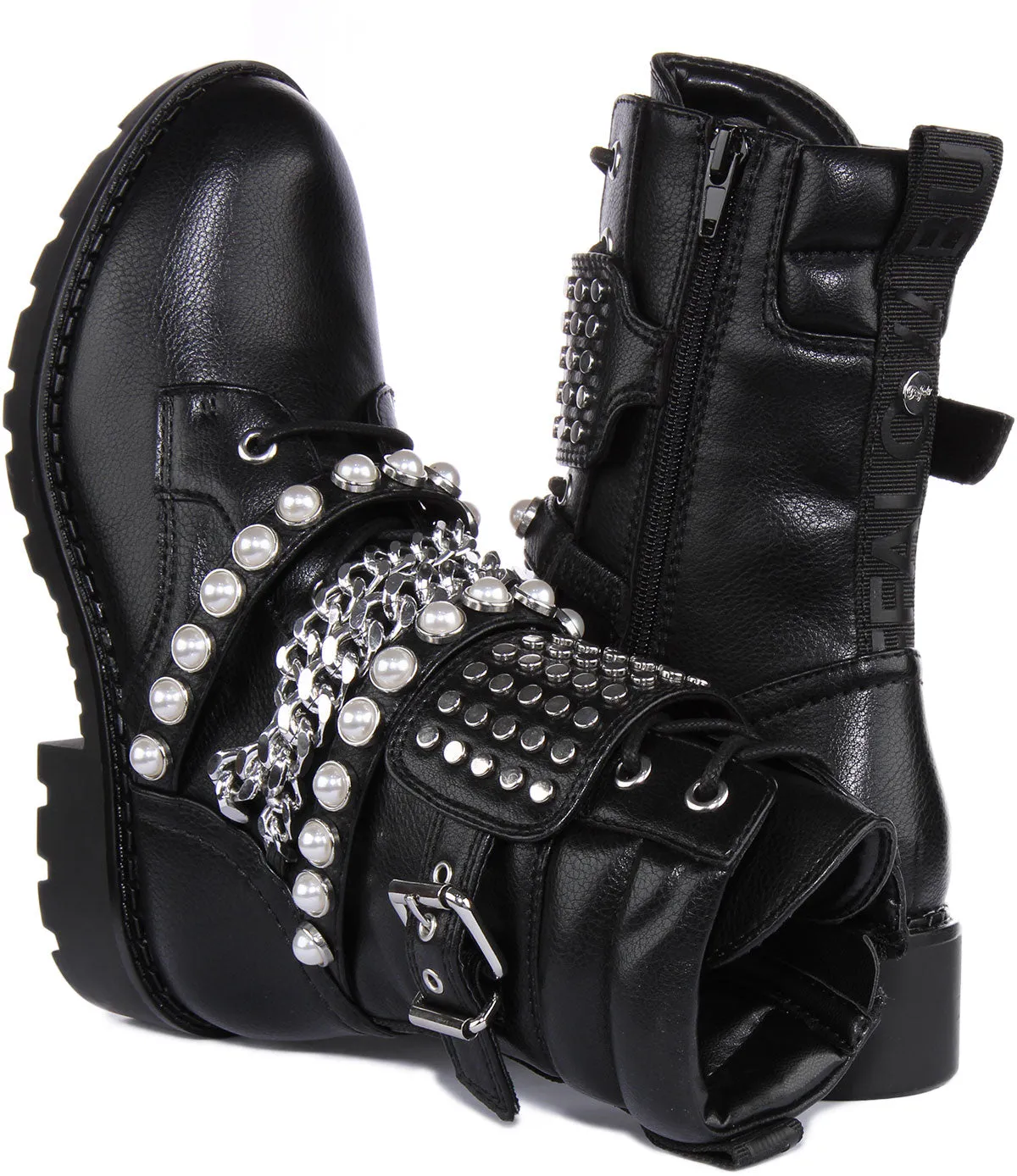 Buffalo Wave Stud Boot Combat In Black Shoes Buffalo