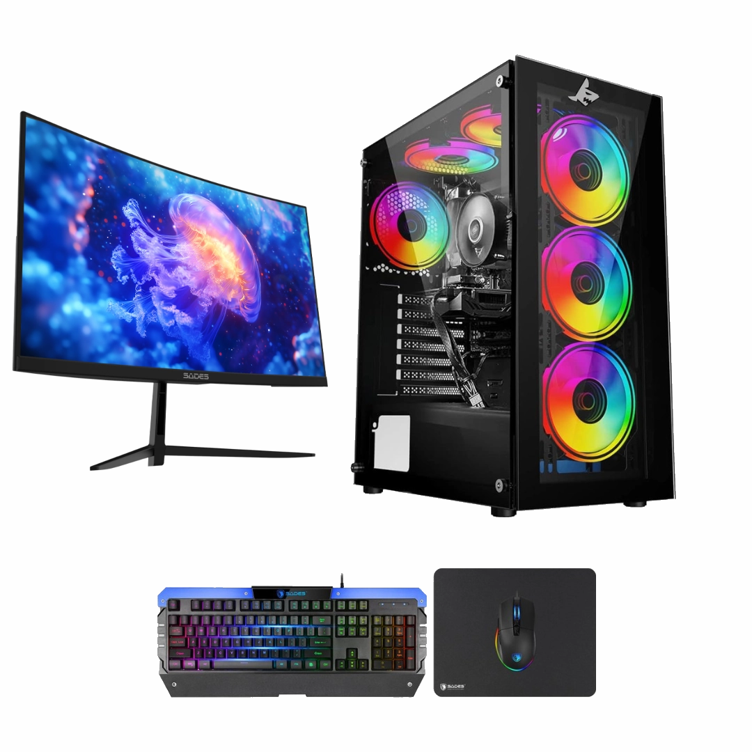 Bundle Gaming PC Intel Core i5-14400F, RTX 4060 EVO, 16GB RAM with Sades  NC-Pelagia SC-CJ04F24B, 24" FHD 1920x1080, 200Hz, 0.5ms, HDMI 2.1, VA, Curved Gaming Monitor and Sades Battle Ram combo