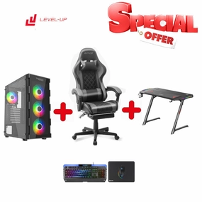 Bundle PC Intel Core i5-12400F, RTX 4060, 16GB RAM, with Gamax Gaming Chair Model 1-LT001L Grey, Z5-1160 Carbon Fiber Gaming Table 100*60*75cm & Sades Gaming Combo Battle Ram