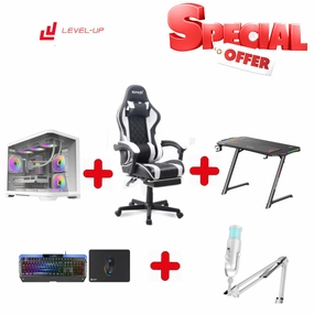 Bundle PC Intel Core i5-14400F, RTX 4070, 16 GB RAM, with Gamax Gaming Chair Model 1-LT001L White, Z5-1160 Carbon Fiber Gaming Table 100*60*75cm, Sades Gaming Combo Battle Ram & Sades SW-MC04 OTUS Gaming Microphone White