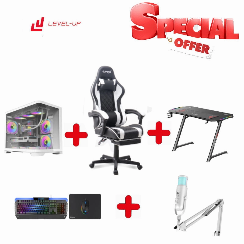 Bundle PC Intel Core i5-14400F, RTX 4070, 16 GB RAM, with Gamax Gaming Chair Model 1-LT001L White, Z5-1160 Carbon Fiber Gaming Table 100*60*75cm, Sades Gaming Combo Battle Ram & Sades SW-MC04 OTUS Gaming Microphone White