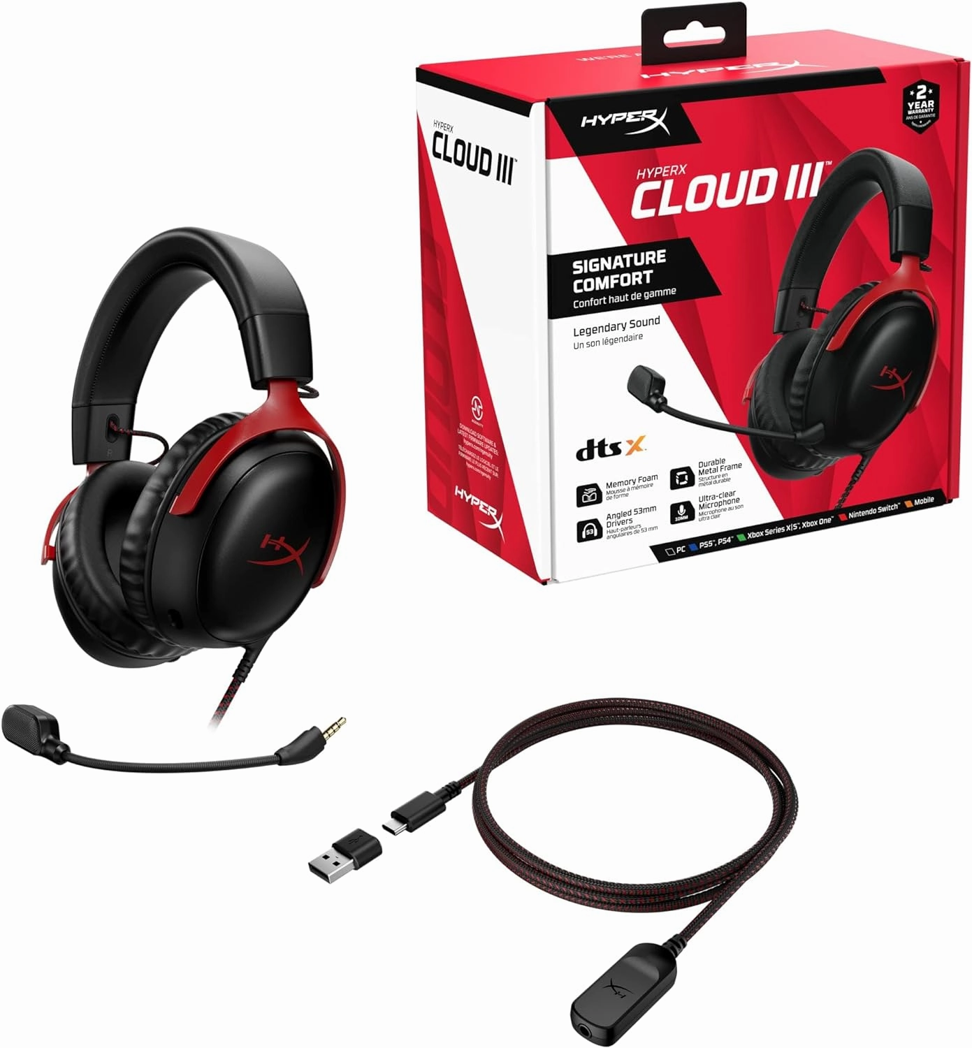 Bundle:PS5 Slim Console Digital Fortnite Cobalt   HyperX Cloud III Gaming Headset - Black/Red