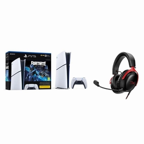 Bundle:PS5 Slim Console Digital Fortnite Cobalt   HyperX Cloud III Gaming Headset - Black/Red