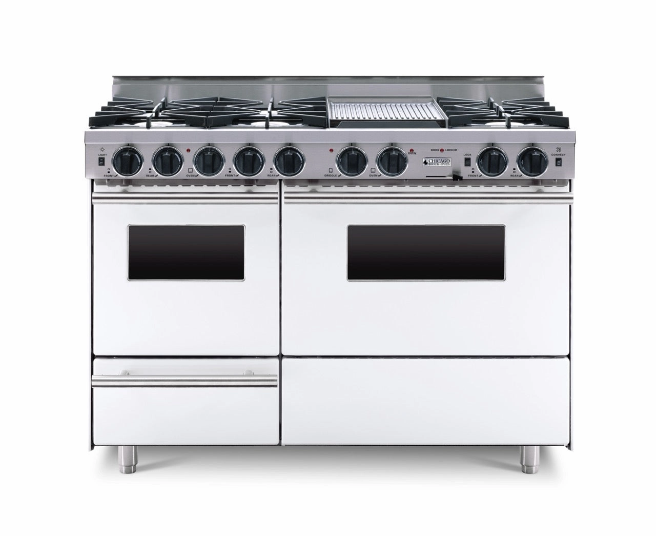 Chicago Brick Oven - 48 LP Gas True Dual-Fuel Self-Cleaning Convection Range - Open Burners