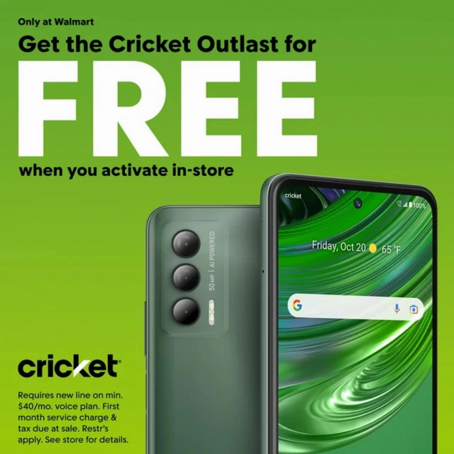 Cricket U680AC Prepaid Smartphone Wireless Outlast 64GB 4GB RAM Cosmic Green