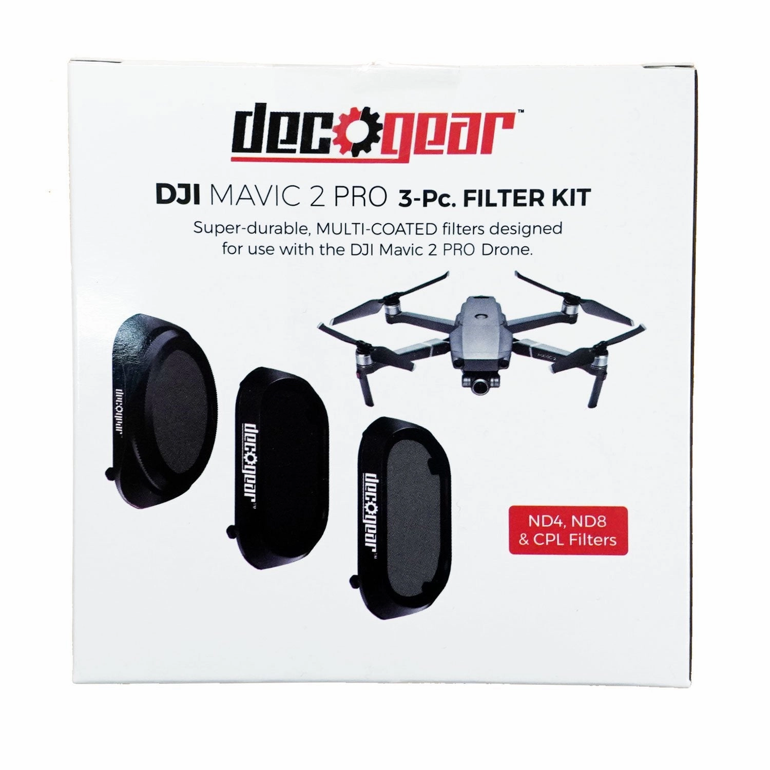 Deco Gear 3-Piece Filter Kit (CPL ND4 ND8) for Camera on The DJI Mavic 2 Pro