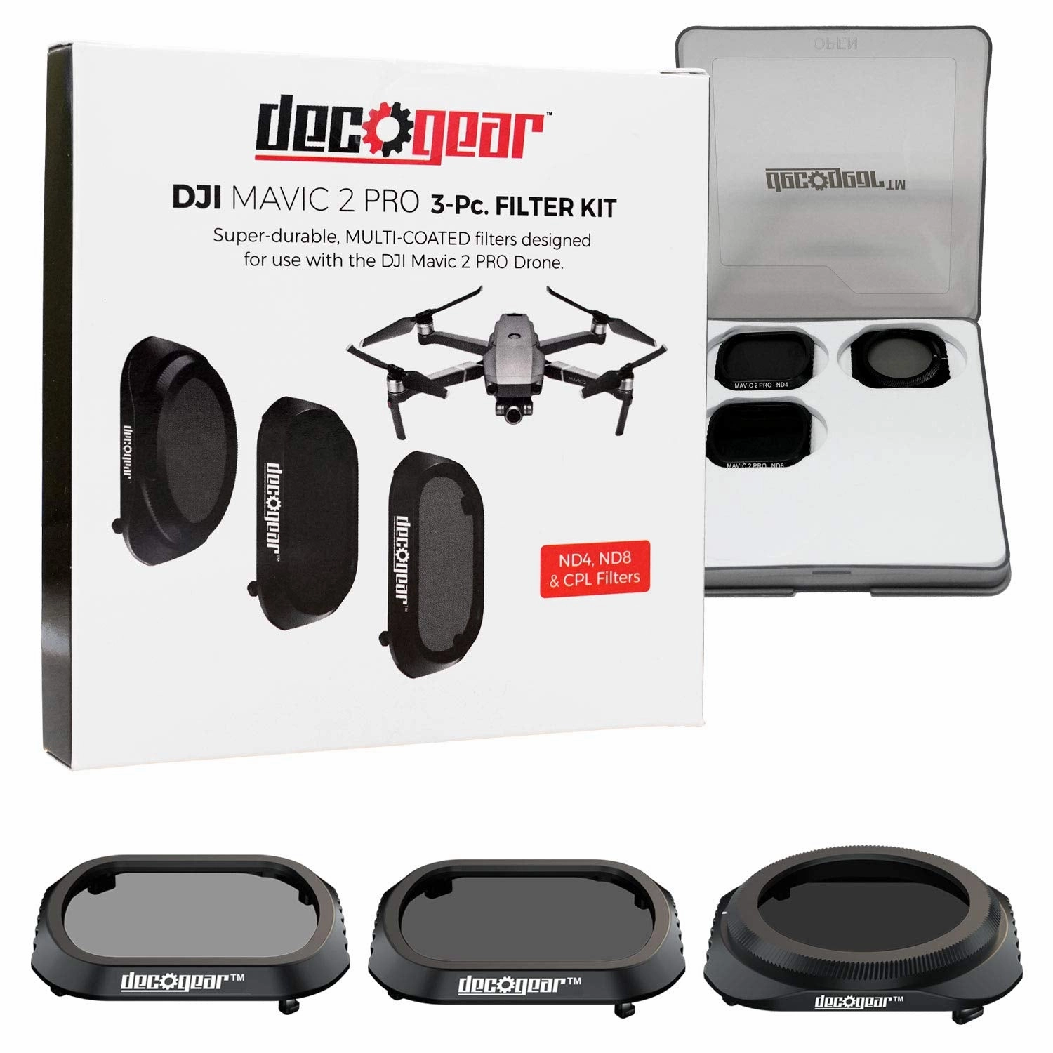 Deco Gear 3-Piece Filter Kit (CPL ND4 ND8) for Camera on The DJI Mavic 2 Pro