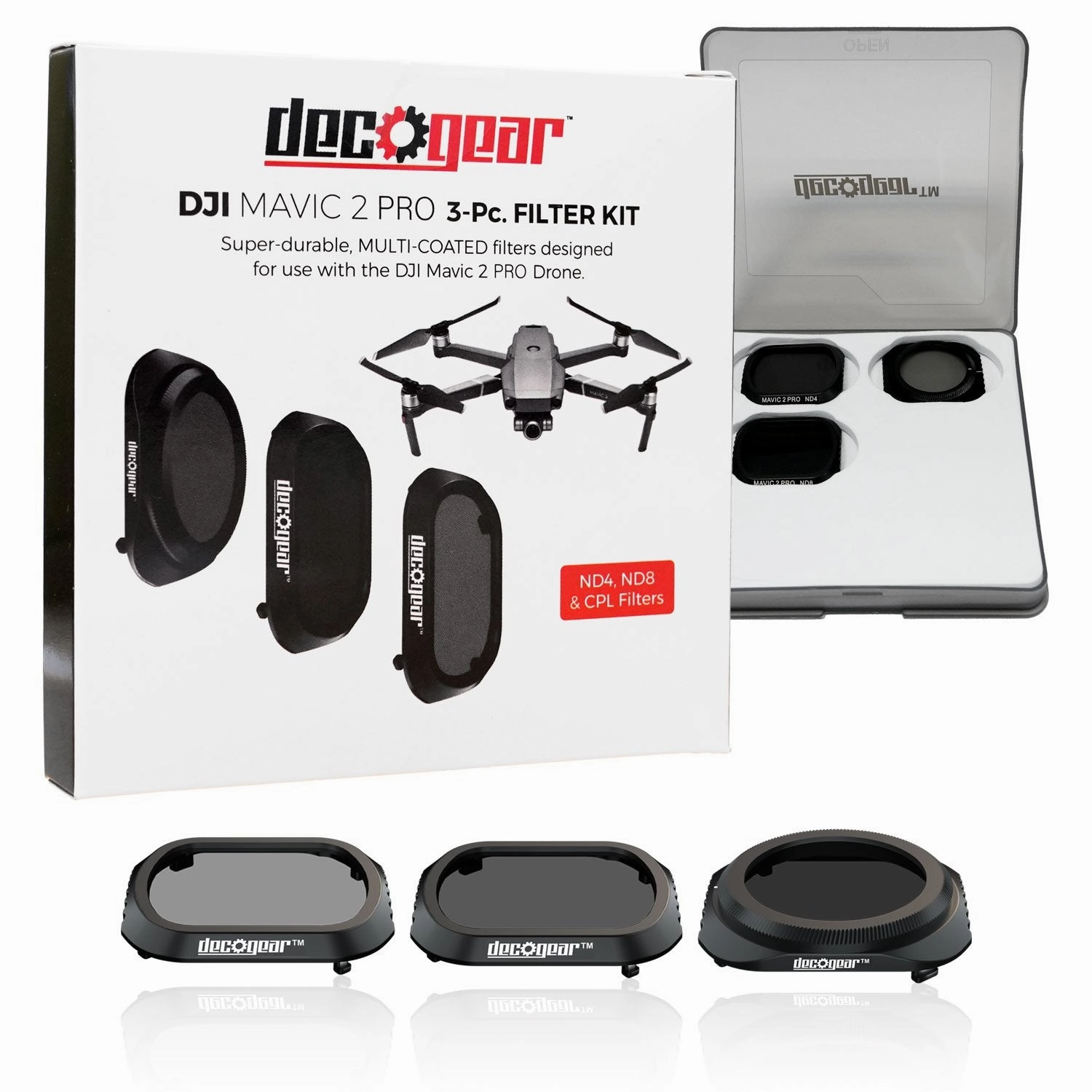Deco Gear 3-Piece Filter Kit (CPL ND4 ND8) for Camera on The DJI Mavic 2 Pro