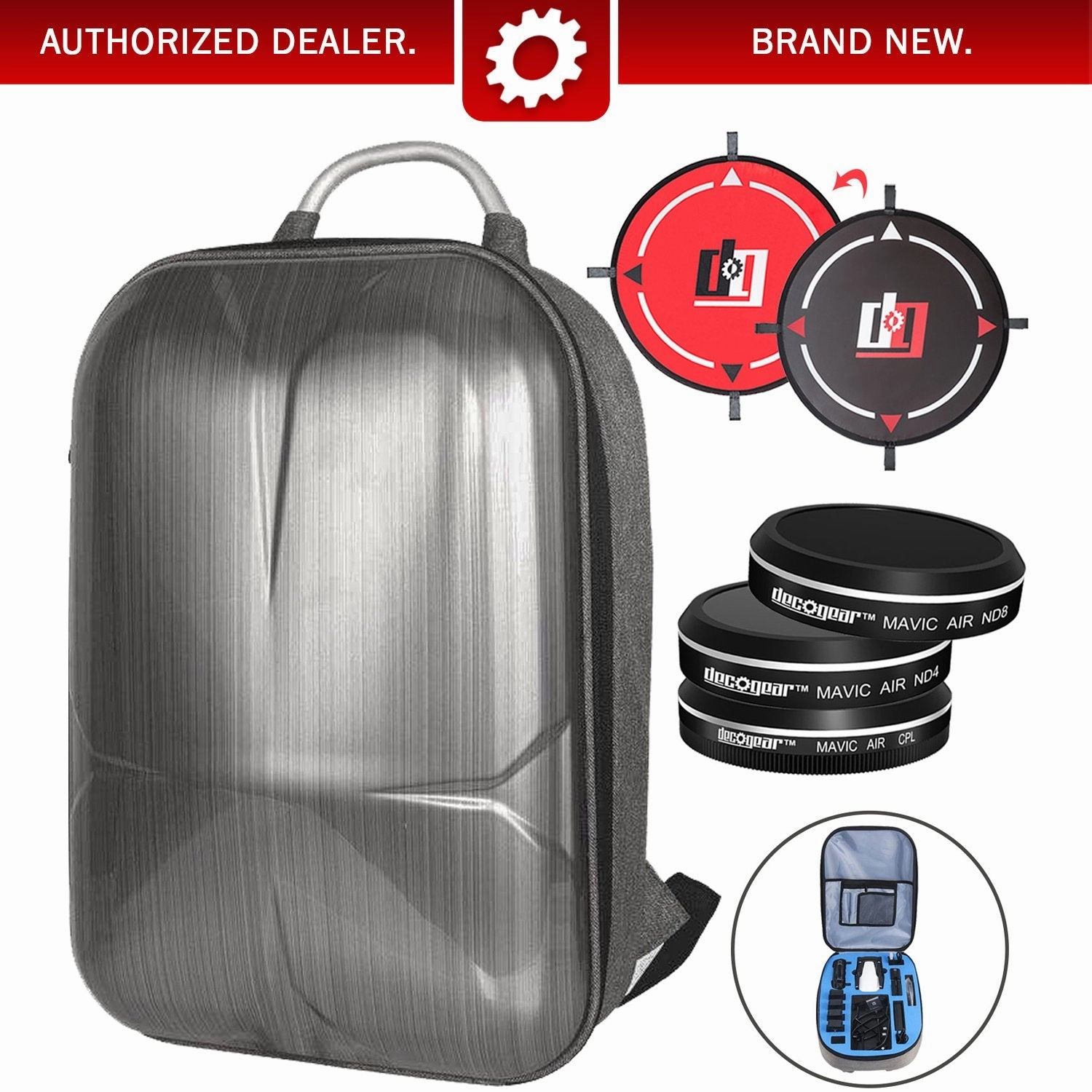 Deco Gear DJI Mavic Air Hardshell Backpack w/ 3 Piece Filter Kit & Landing Pad Bundle