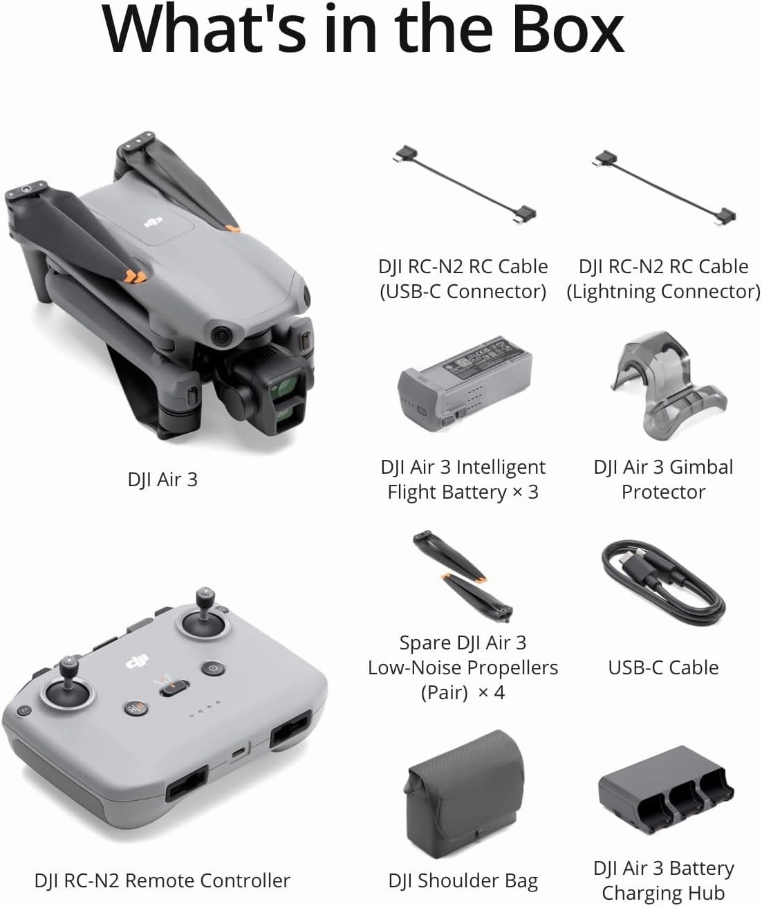 DJI Air 3 Drone Quadcopter Fly More Combo 4K HDR   RC-N2 Remote   Accessory Bundle