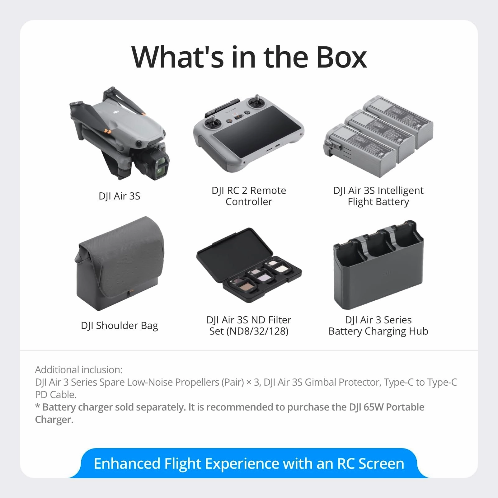 DJI Air 3S Fly More Combo (RC 2) 4K Dual-Camera Drone 1" CMOS, 45Min Flight