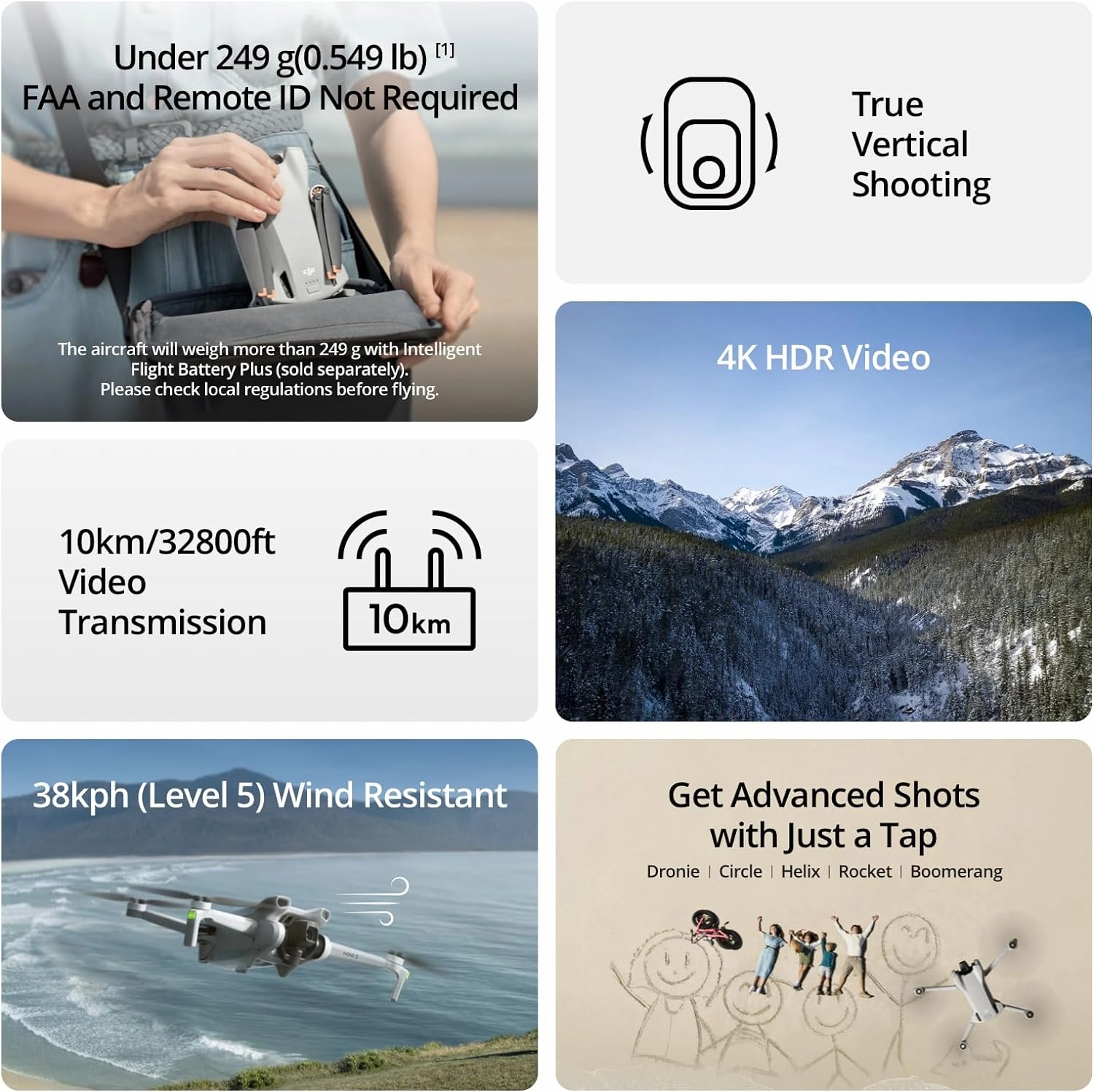 DJI Mini 3 Camera Drone 4k HDR 38-min Flight time vertical shooting