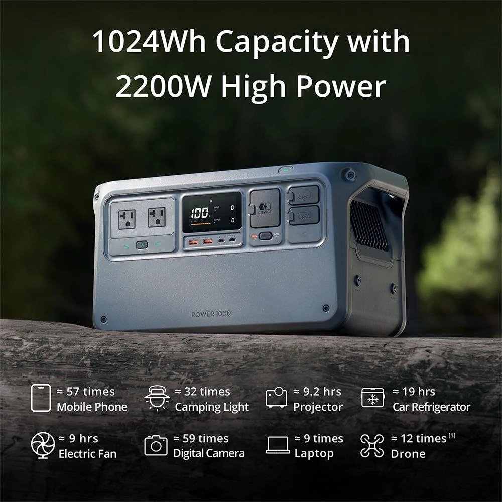 DJI Power 1000, Portable Outdoor Power Source with Solar Panel & 2 Year Warranty