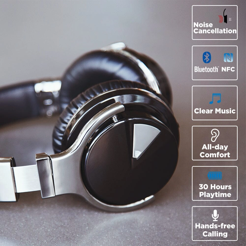 E7 Active Noise Cancelling Bluetooth Over-ear Headphones, Black