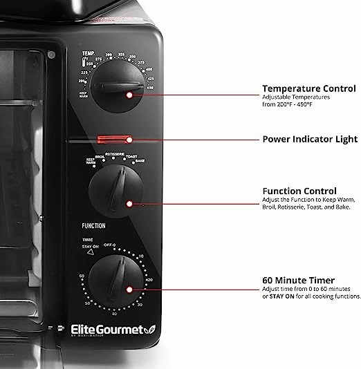 Elite 6 Slice Toaster Oven/Griddle w/ Rotisserie
