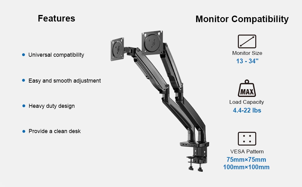 ErgoAV-Ergolink dual arm monitor mount with built in USB-C docking station for up to dual 35" monitors