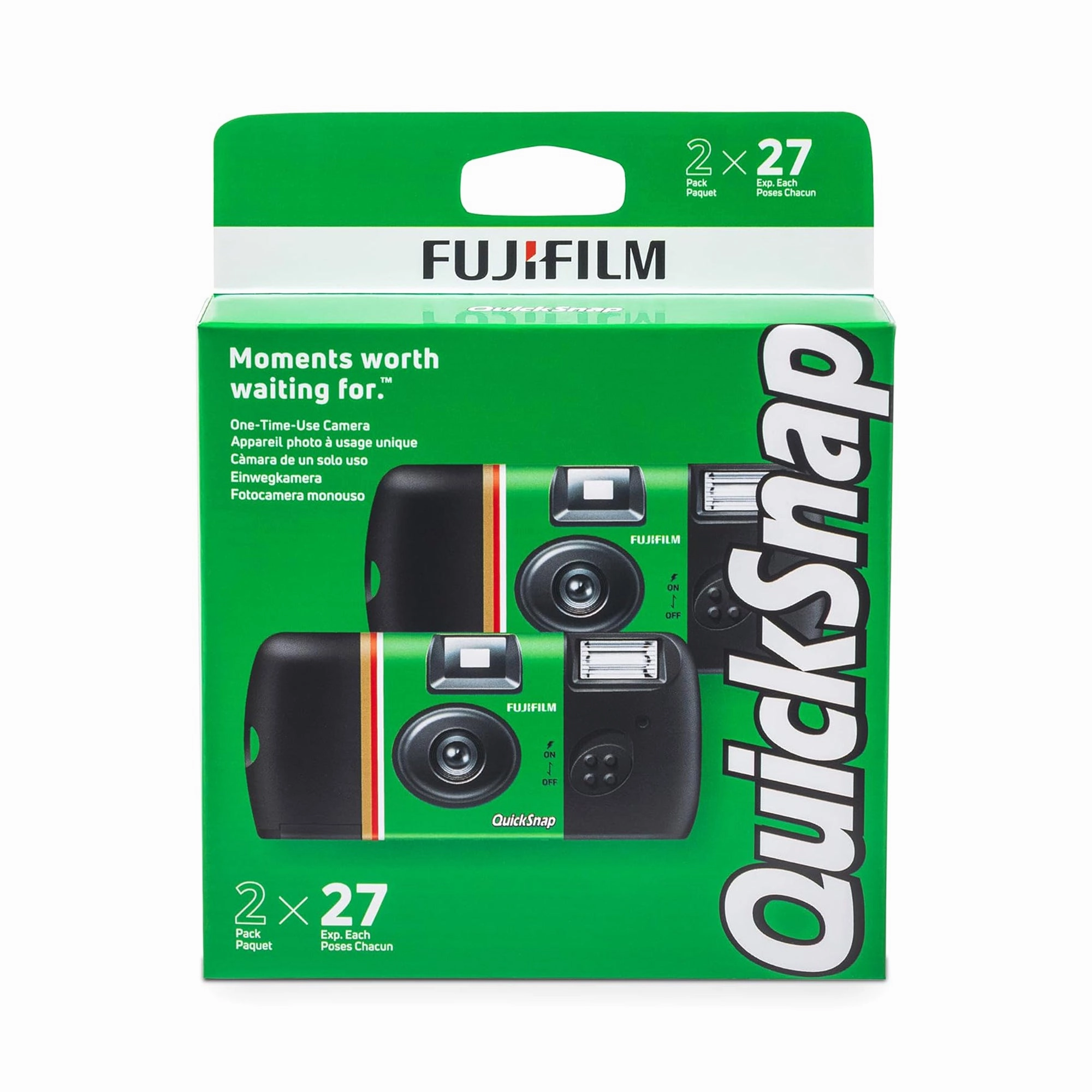 Fujifilm Quicksnap Flash 400 35mm Single-Use Camera with Flash, 27 Exposures, 2 Pack - Green