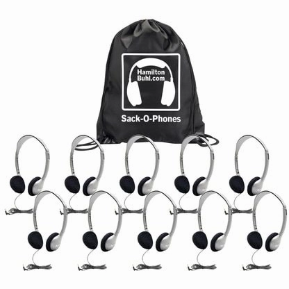 HamiltonBuhl Sack-O-Phones SchoolMate Personal Headphones (10-Pack) (5 Colors)