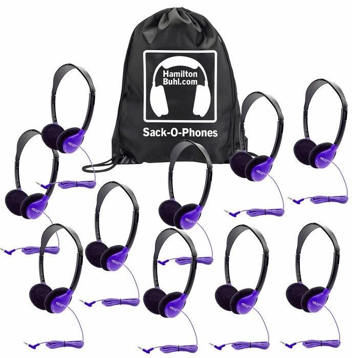 HamiltonBuhl Sack-O-Phones SchoolMate Personal Headphones (10-Pack) (5 Colors)