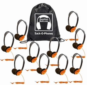 HamiltonBuhl Sack-O-Phones SchoolMate Personal Headphones (10-Pack) (5 Colors) noise cancelling headphones, bluetooth earbuds