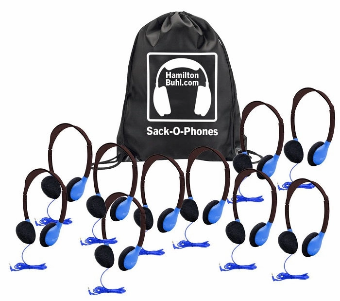 HamiltonBuhl Sack-O-Phones SchoolMate Personal Headphones (10-Pack) (5 Colors)