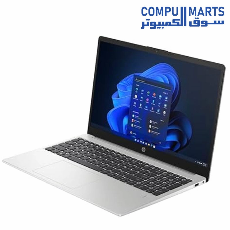 HP250G10(725G9EA) - 13th Intel core i7-1355U LAPTOP , 16GB RAM , 512GB SSD, Intel Iris X Graphics, 15.6" FHD (1920X1080) anti-glare 250 nits, Dos - Turbo silver