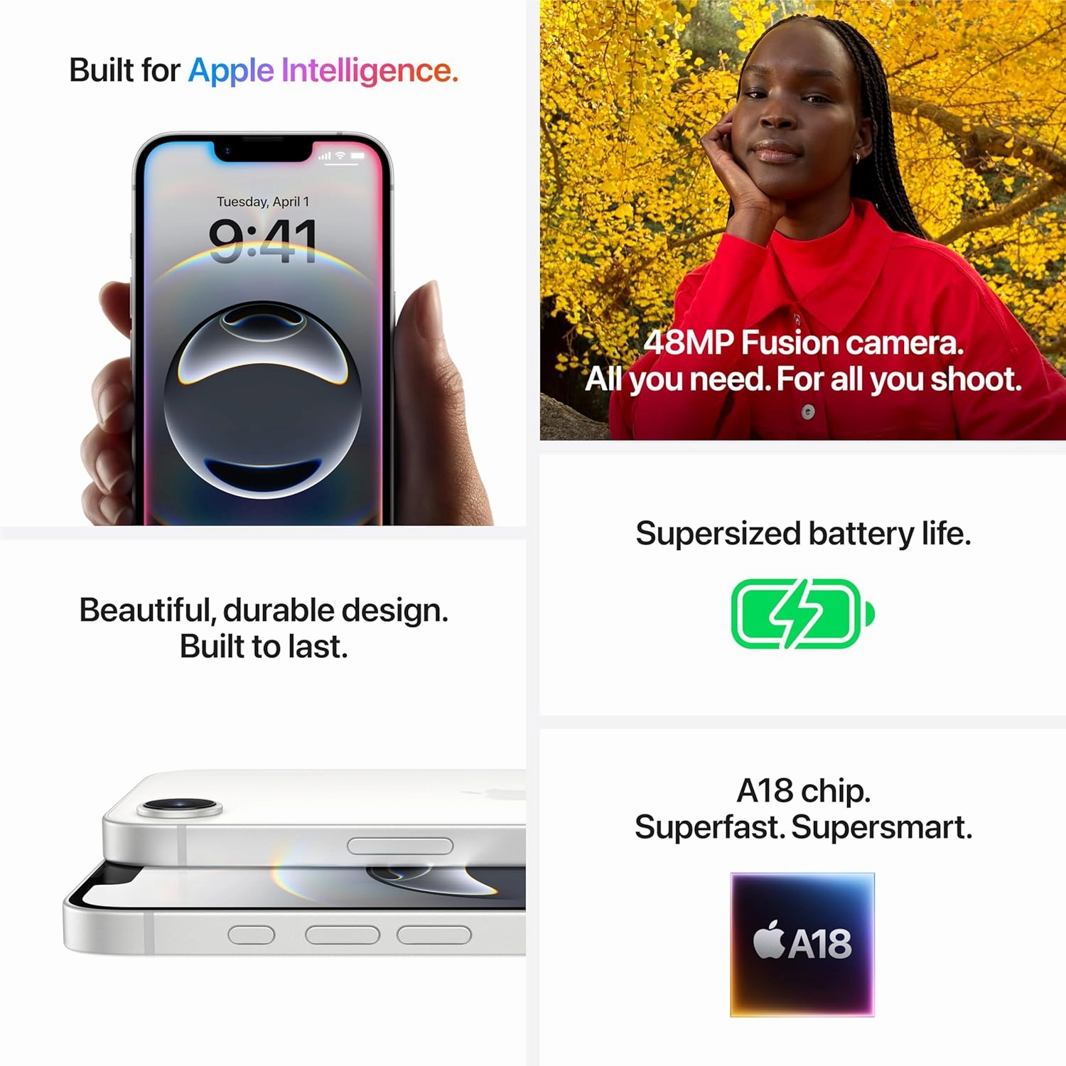 iPhone 16e, 8GB & 128GB, 6.1Inch, 4005Mah, White
