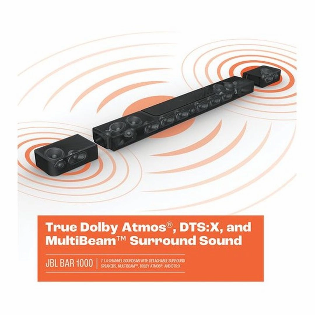 JBL Bar 1000 7.1.4-Channel Soundbar with Detachable Surround Speakers Multibeam Dolby Atmos & DTSX | JBLBAR1000PROBLKUK