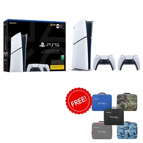 Level Up Bundle: PlayStation 5 Slim Console Digital include Two Dualsense Wireless Controllers with Free Gamax Storage Bag